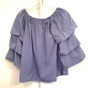 Max Edition Blue Blouse with Ruffled Sleeves